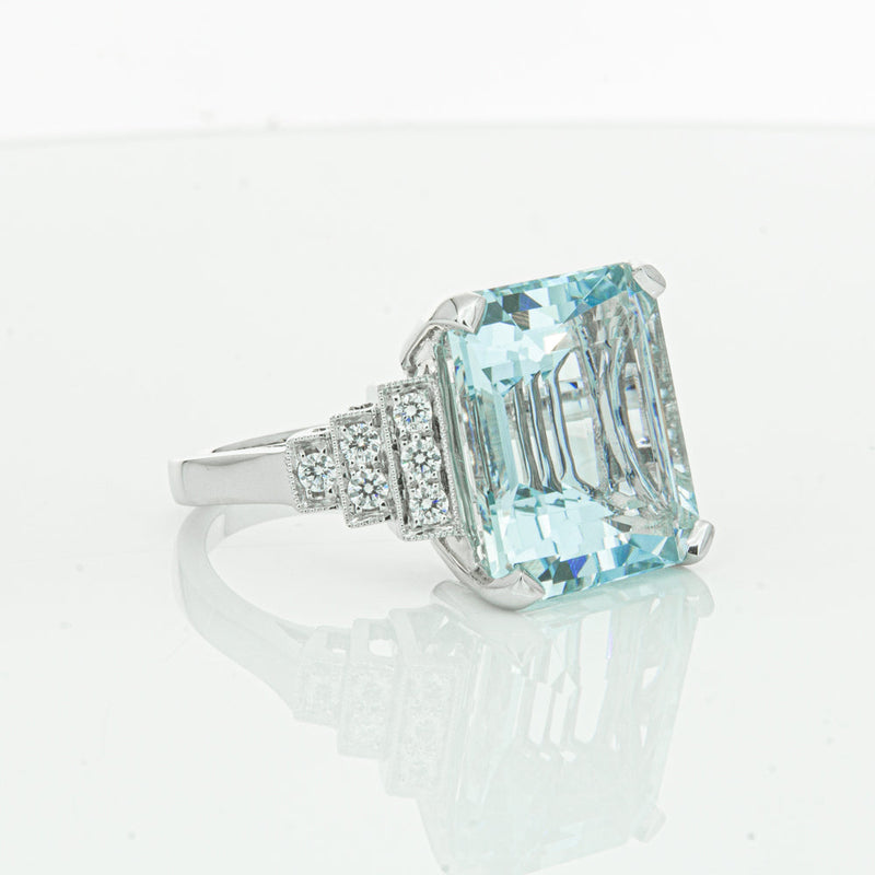 18ct White Gold Aquamarine & Diamond Maya Ring-Ring-Walker & Hall