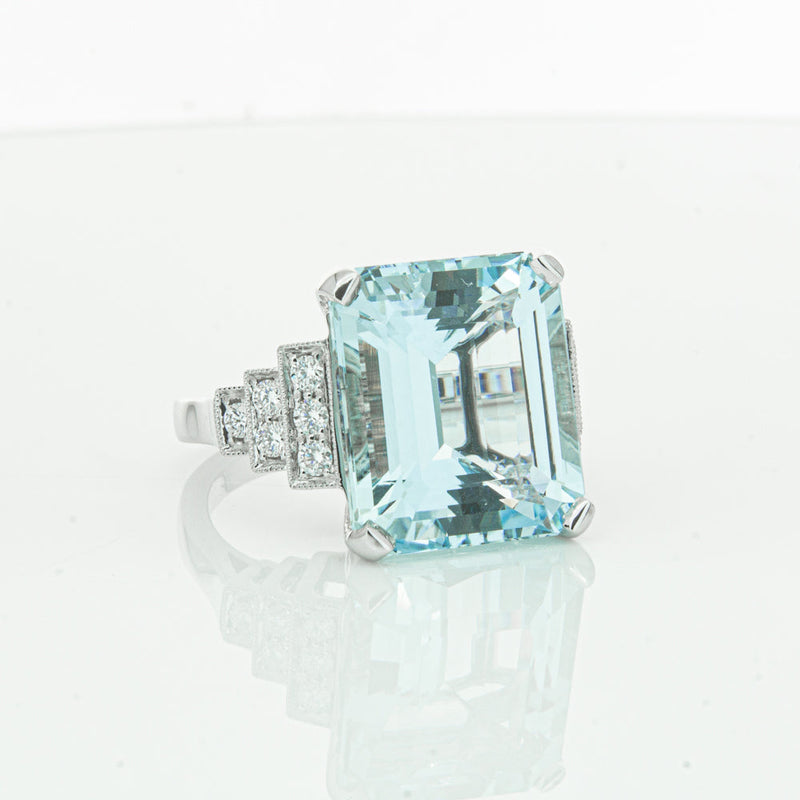 18ct White Gold Aquamarine & Diamond Maya Ring-Ring-Walker & Hall