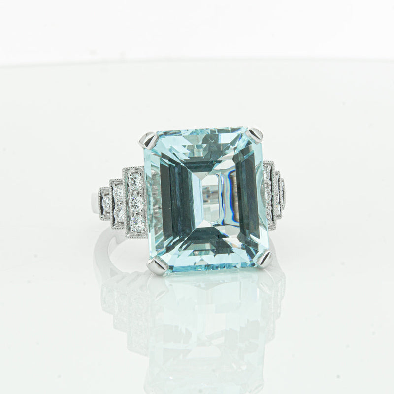 18ct White Gold Aquamarine & Diamond Maya Ring-Ring-Walker & Hall