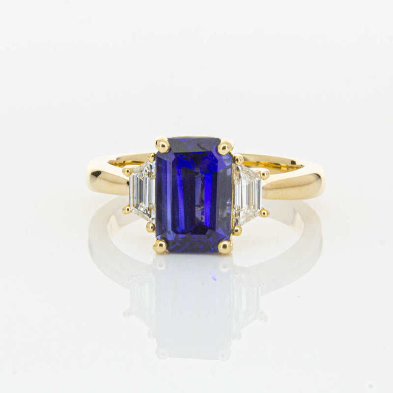 18ct Yellow Gold Sapphire & Diamond Three Stone Ring-Ring-Walker & Hall