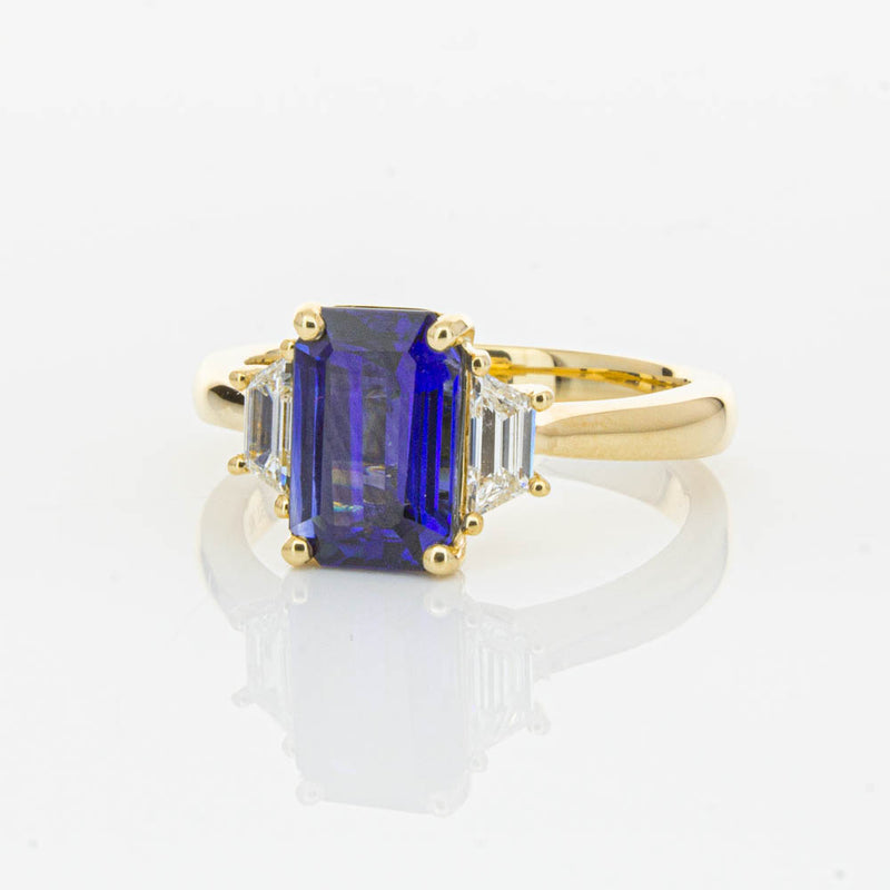 18ct Yellow Gold Sapphire & Diamond Three Stone Ring-Ring-Walker & Hall