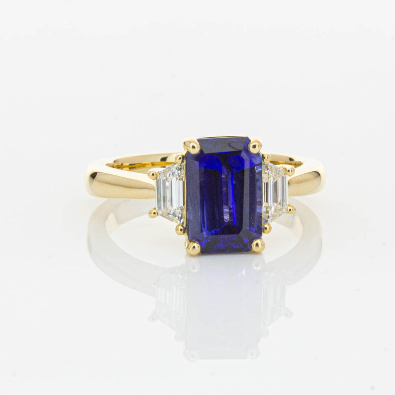 18ct Yellow Gold Sapphire & Diamond Three Stone Ring-Ring-Walker & Hall