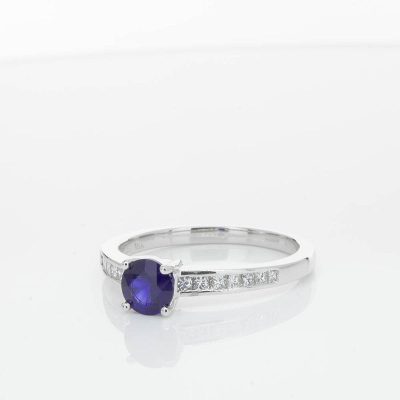18ct White Gold Sapphire & Diamond Riviera Ring-Ring-Walker & Hall
