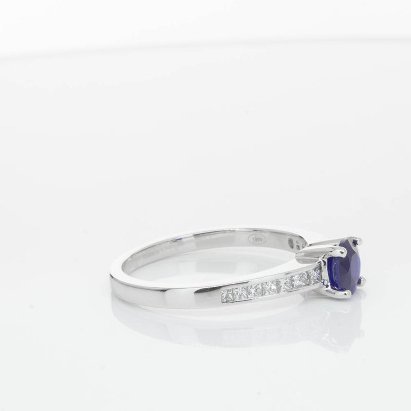 18ct White Gold Sapphire & Diamond Riviera Ring-Ring-Walker & Hall