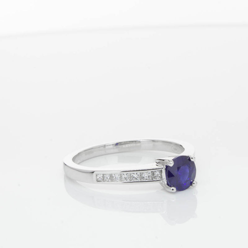 18ct White Gold Sapphire & Diamond Riviera Ring-Ring-Walker & Hall