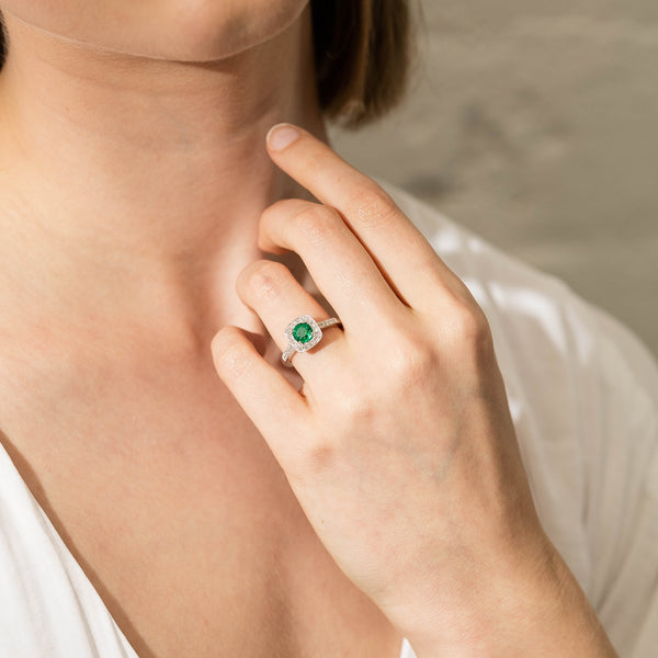 18ct White Gold 1.11ct Emerald & Diamond Aurora Ring - Ring - Walker & Hall