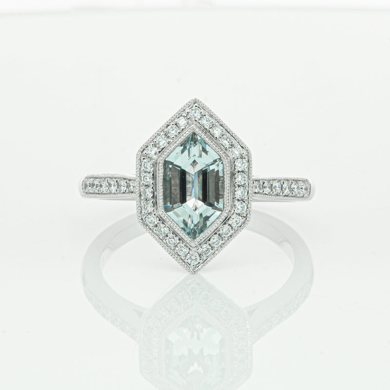 18ct White Gold Aquamarine & Diamond Ring-Ring-Walker & Hall