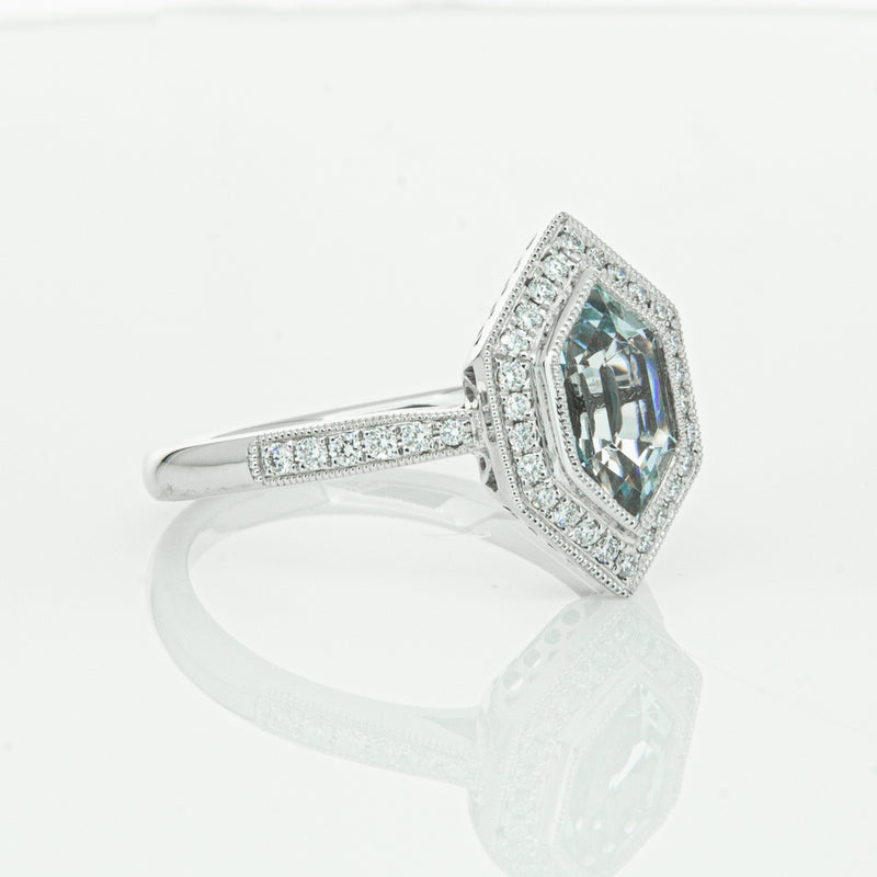 18ct White Gold Aquamarine & Diamond Ring-Ring-Walker & Hall