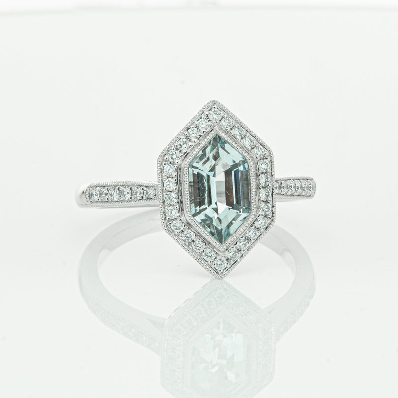 18ct White Gold Aquamarine & Diamond Ring-Ring-Walker & Hall