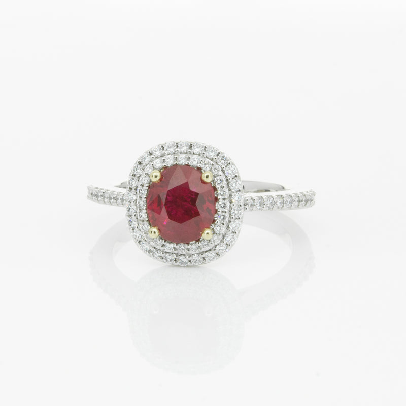 18ct White Gold 1.35ct Ruby & Diamond Rosa Ring-Ring-Walker & Hall