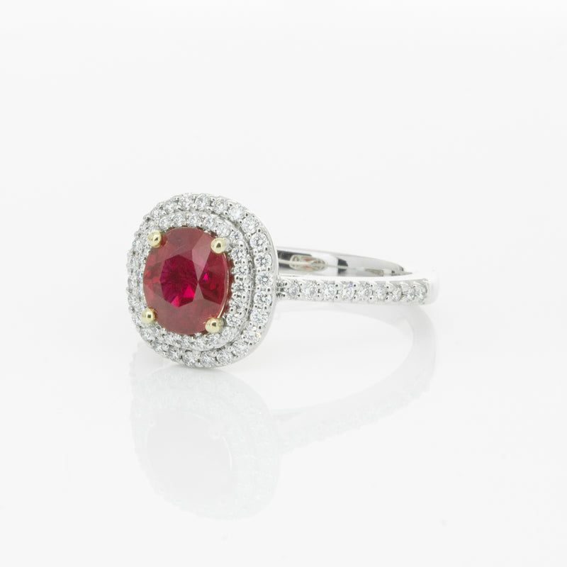18ct White Gold 1.35ct Ruby & Diamond Rosa Ring-Ring-Walker & Hall