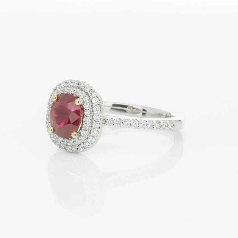 18ct White Gold 1.35ct Ruby & Diamond Rosa Ring-Ring-Walker & Hall