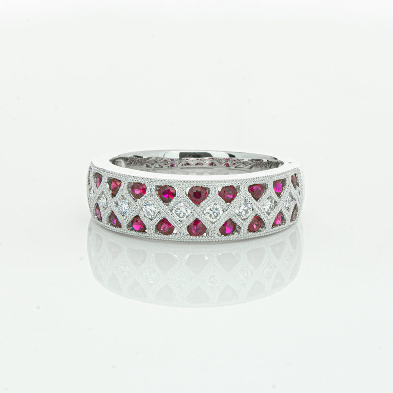 18ct White Gold Ruby & Diamond Honour Band-Ring-Walker & Hall