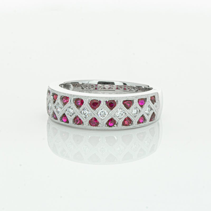 18ct White Gold Ruby & Diamond Honour Band-Ring-Walker & Hall
