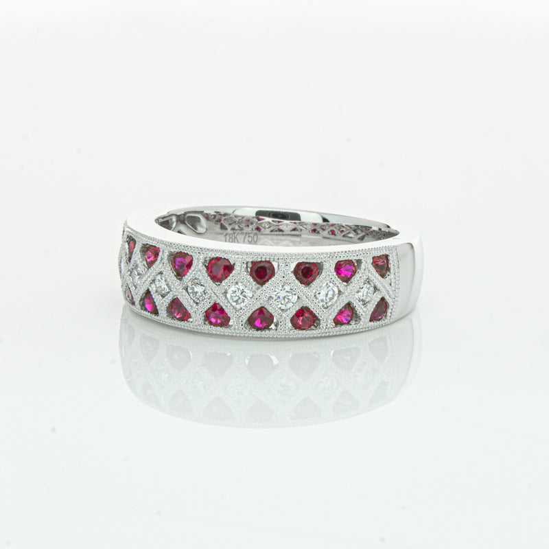 18ct White Gold Ruby & Diamond Honour Band-Ring-Walker & Hall