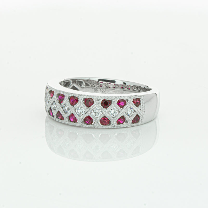 18ct White Gold Ruby & Diamond Honour Band-Ring-Walker & Hall