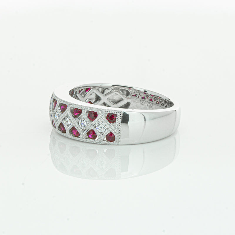 18ct White Gold Ruby & Diamond Honour Band-Ring-Walker & Hall