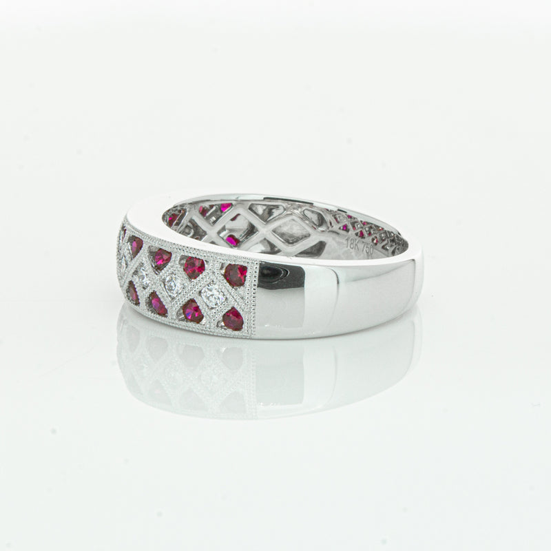 18ct White Gold Ruby & Diamond Honour Band-Ring-Walker & Hall
