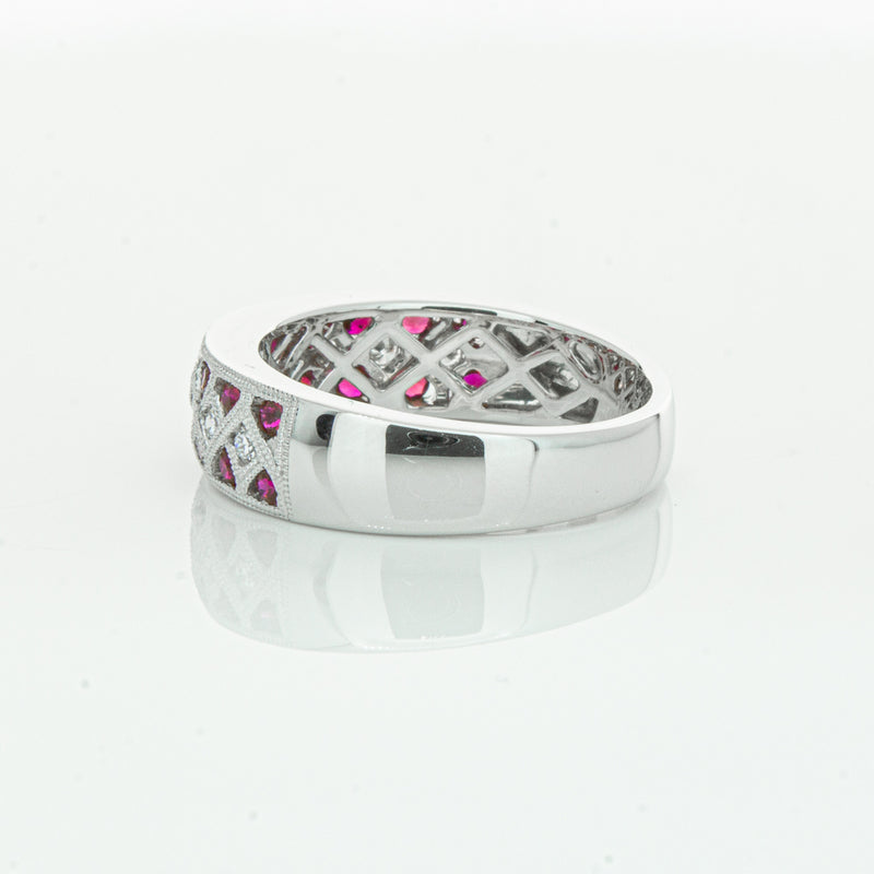 18ct White Gold Ruby & Diamond Honour Band-Ring-Walker & Hall