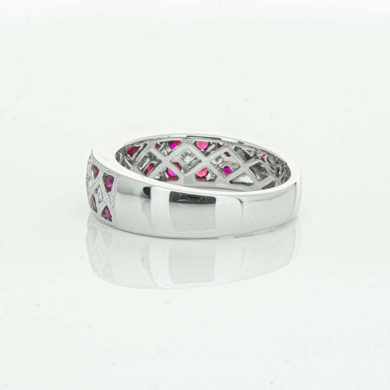 18ct White Gold Ruby & Diamond Honour Band-Ring-Walker & Hall