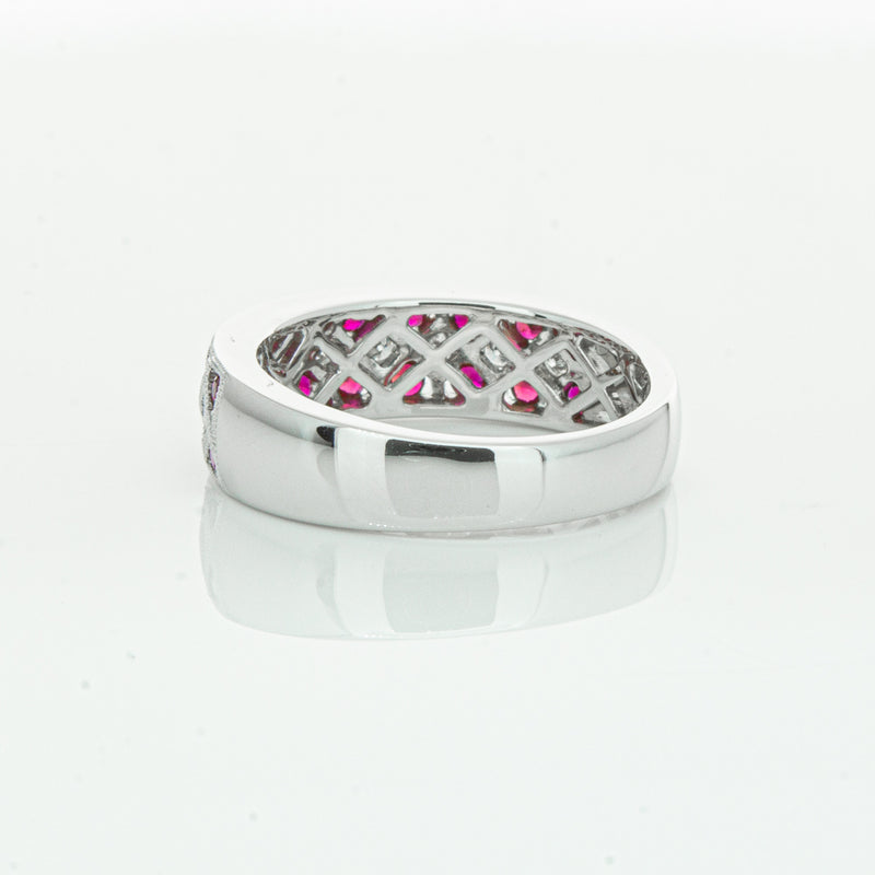 18ct White Gold Ruby & Diamond Honour Band-Ring-Walker & Hall