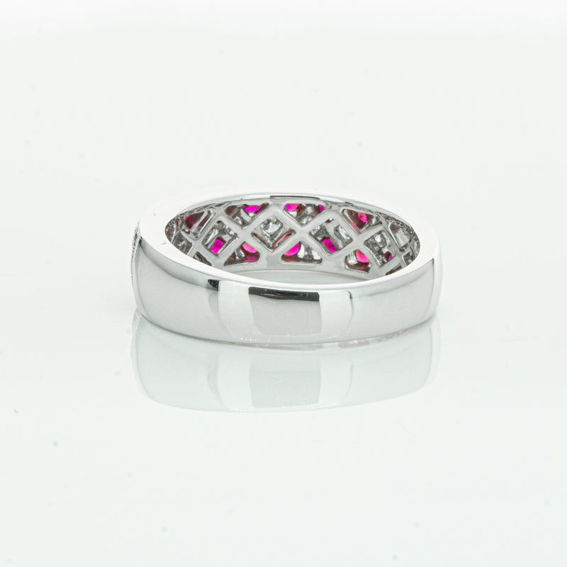 18ct White Gold Ruby & Diamond Honour Band-Ring-Walker & Hall