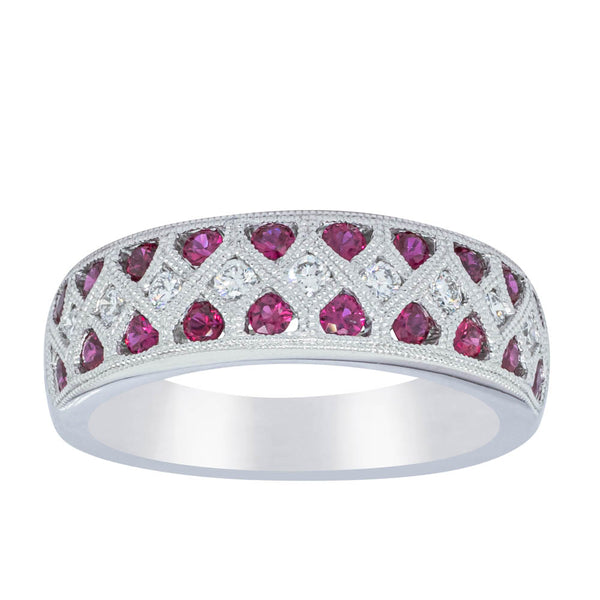 18ct White Gold .54ct Ruby & Diamond Honour Band - Ring - Walker & Hall