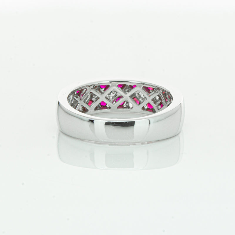 18ct White Gold Ruby & Diamond Honour Band-Ring-Walker & Hall