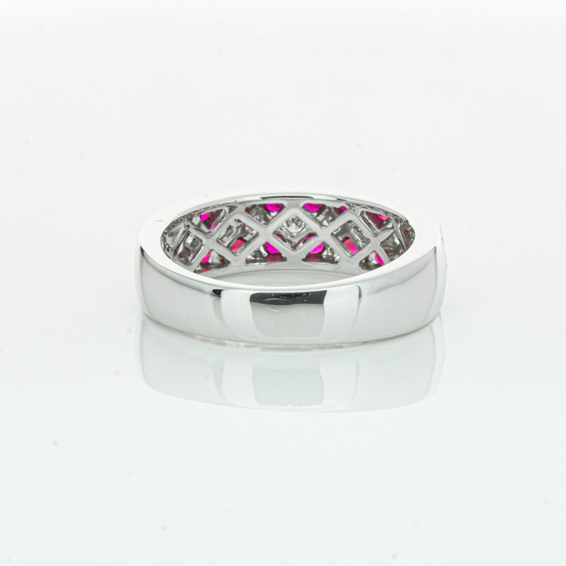 18ct White Gold Ruby & Diamond Honour Band-Ring-Walker & Hall