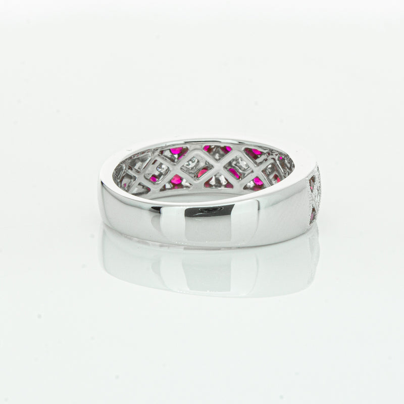 18ct White Gold Ruby & Diamond Honour Band-Ring-Walker & Hall