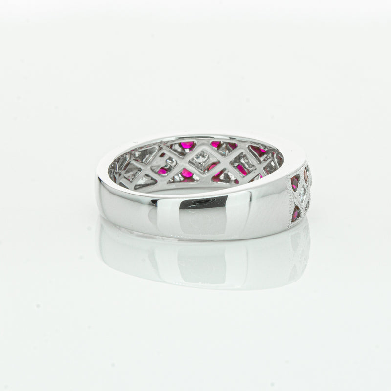 18ct White Gold Ruby & Diamond Honour Band-Ring-Walker & Hall
