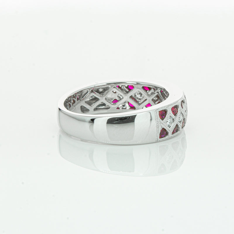 18ct White Gold Ruby & Diamond Honour Band-Ring-Walker & Hall