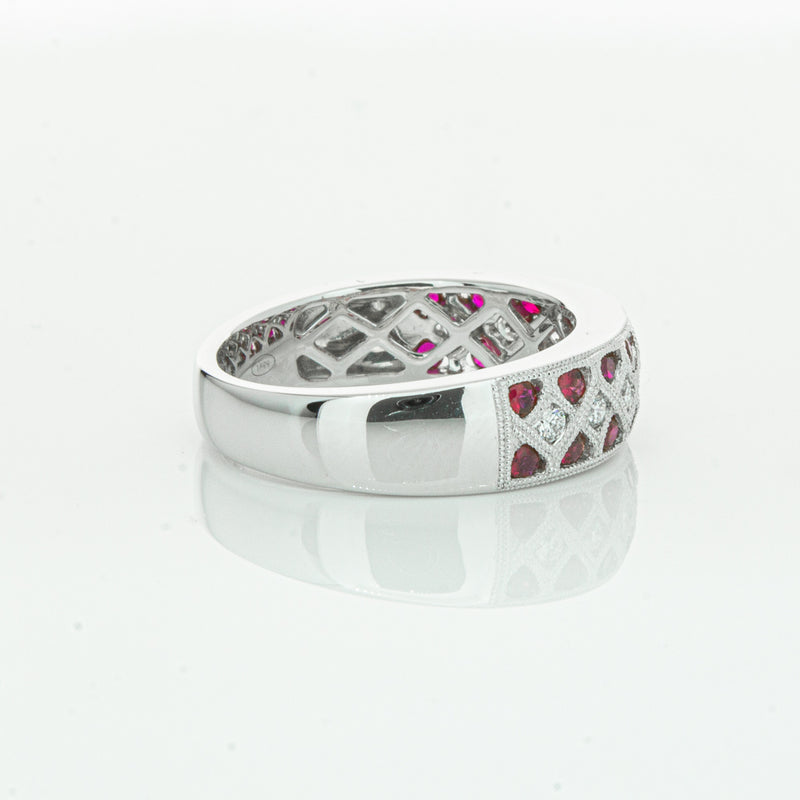 18ct White Gold Ruby & Diamond Honour Band-Ring-Walker & Hall