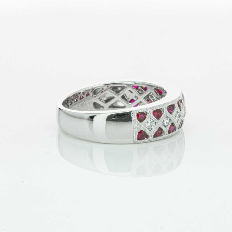 18ct White Gold Ruby & Diamond Honour Band-Ring-Walker & Hall