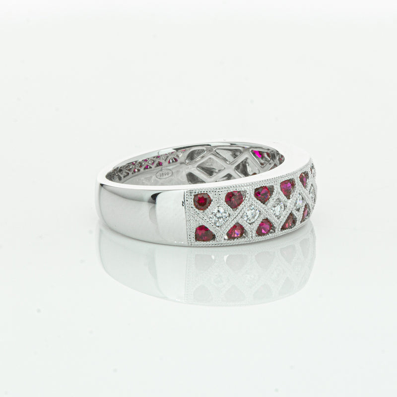 18ct White Gold Ruby & Diamond Honour Band-Ring-Walker & Hall