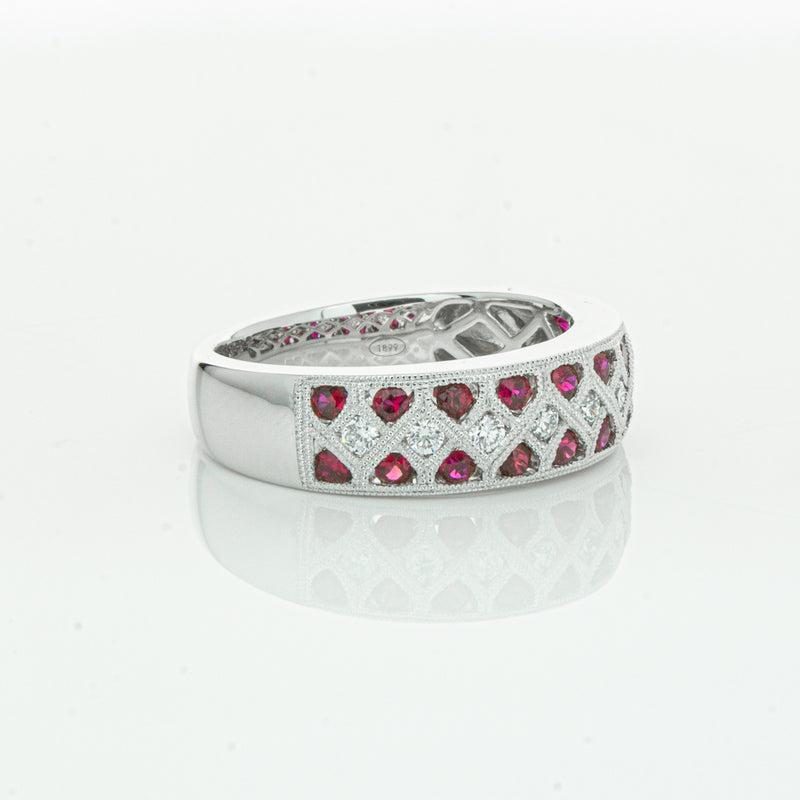 18ct White Gold Ruby & Diamond Honour Band-Ring-Walker & Hall