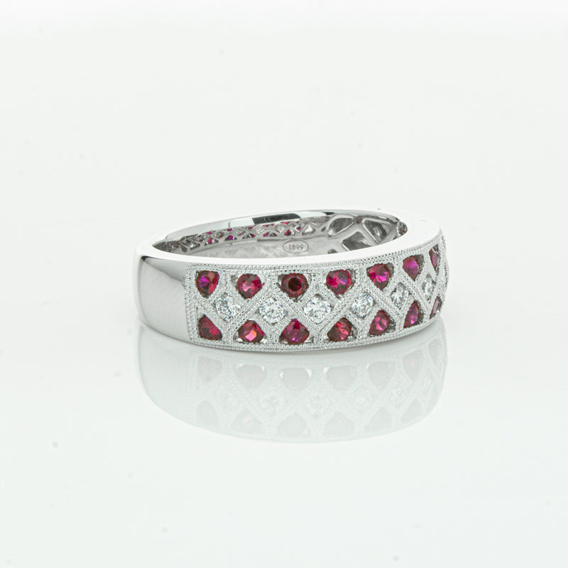 18ct White Gold Ruby & Diamond Honour Band-Ring-Walker & Hall