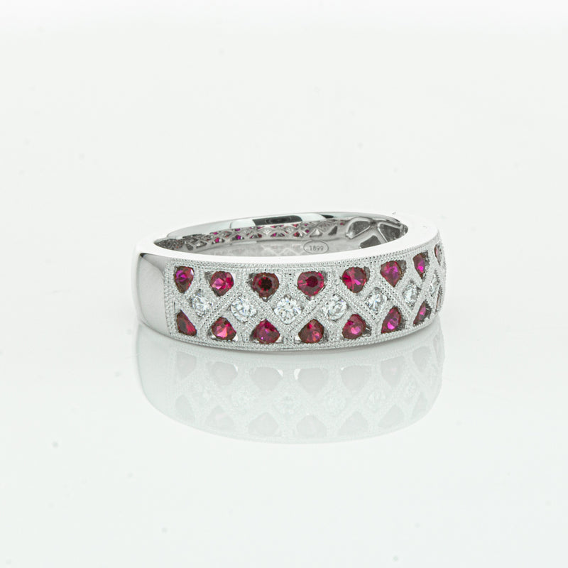 18ct White Gold Ruby & Diamond Honour Band-Ring-Walker & Hall