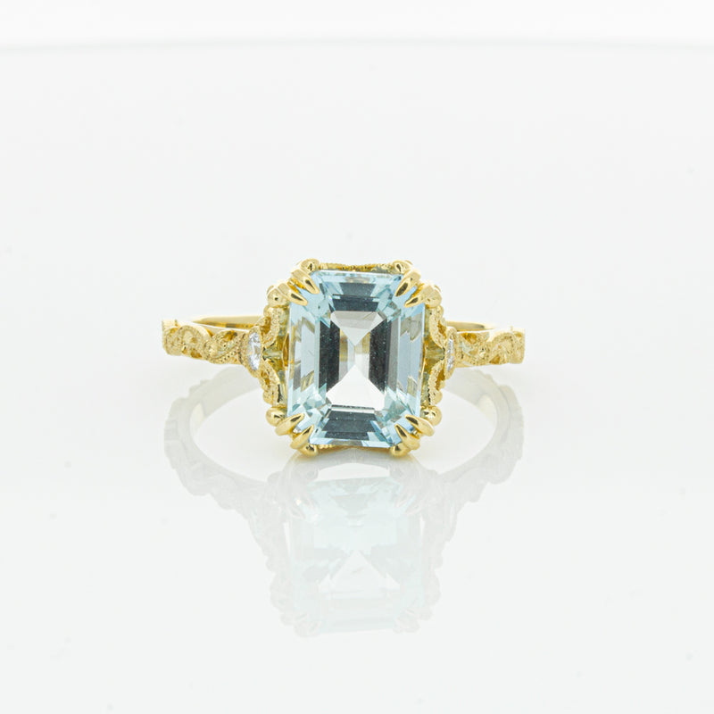 18ct Yellow Gold Aquamarine & Diamond Romanov Ring-Ring-Walker & Hall