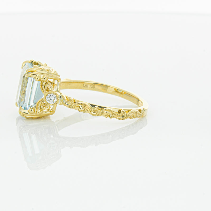 18ct Yellow Gold Aquamarine & Diamond Romanov Ring-Ring-Walker & Hall