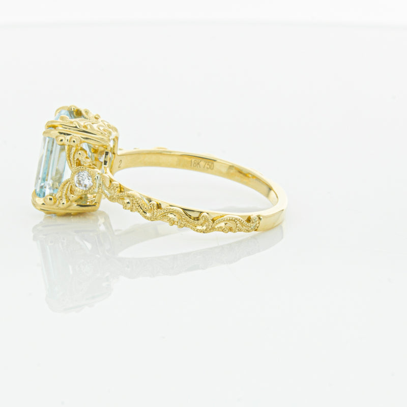 18ct Yellow Gold Aquamarine & Diamond Romanov Ring-Ring-Walker & Hall