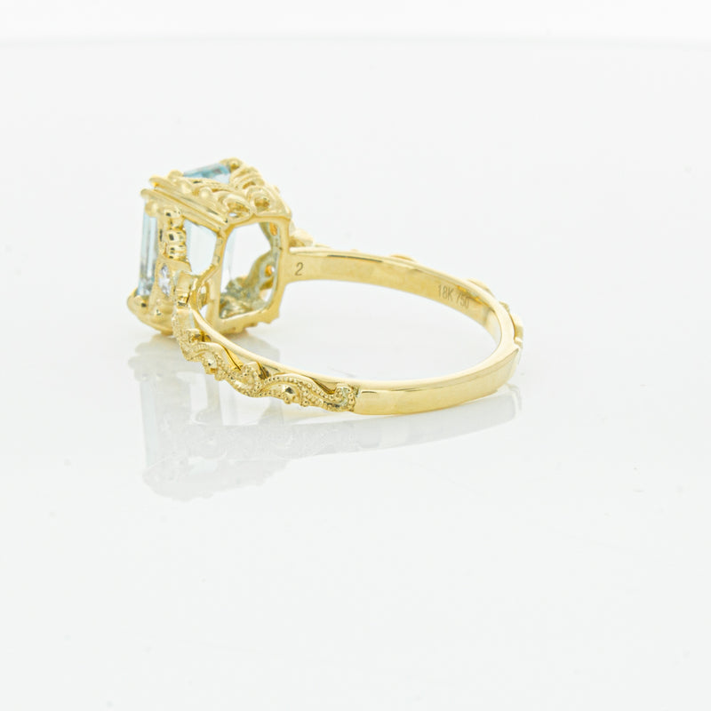 18ct Yellow Gold Aquamarine & Diamond Romanov Ring-Ring-Walker & Hall