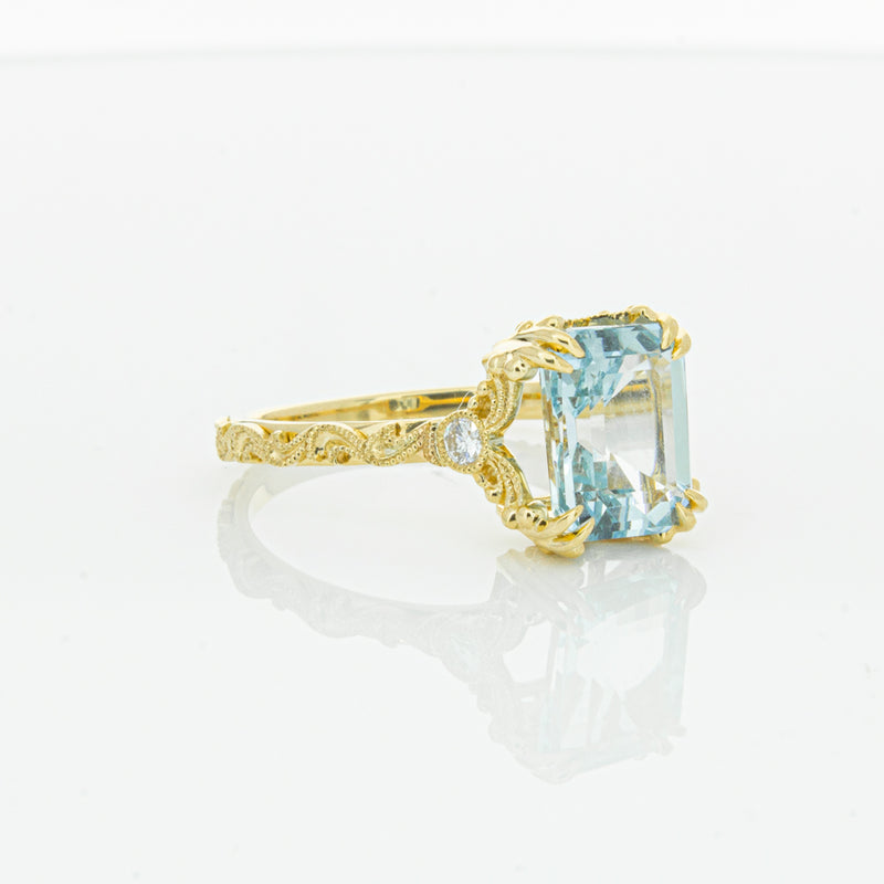 18ct Yellow Gold Aquamarine & Diamond Romanov Ring-Ring-Walker & Hall