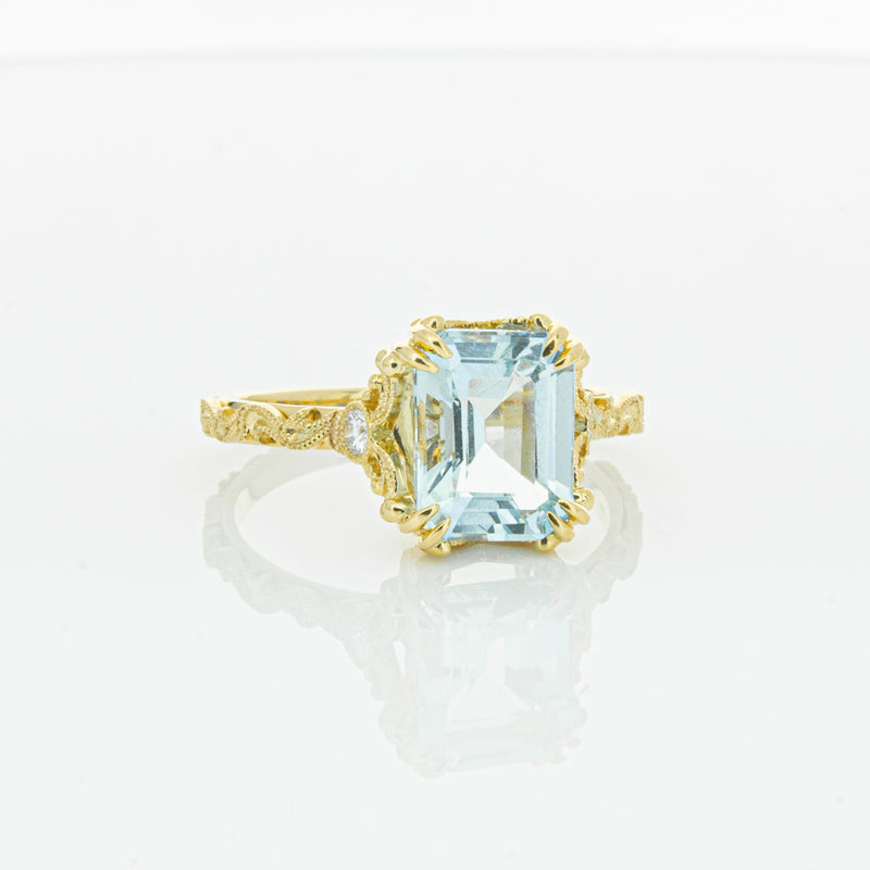 18ct Yellow Gold Aquamarine & Diamond Romanov Ring-Ring-Walker & Hall