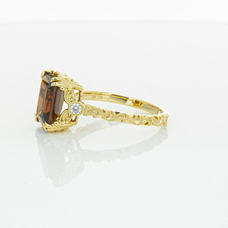 18ct Yellow Gold Garnet & Diamond Romanov Ring-Ring-Walker & Hall