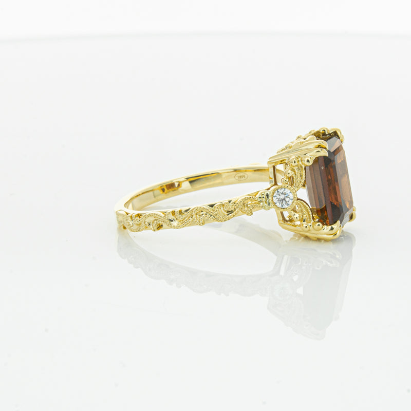 18ct Yellow Gold Garnet & Diamond Romanov Ring-Ring-Walker & Hall