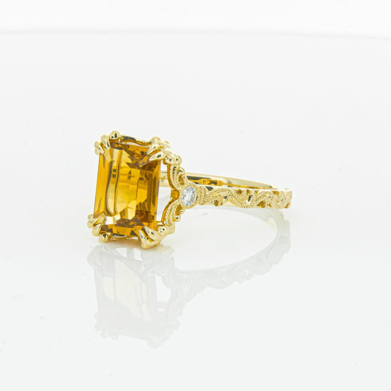 18ct Yellow Gold Citrine & Diamond Romanov Ring-Ring-Walker & Hall
