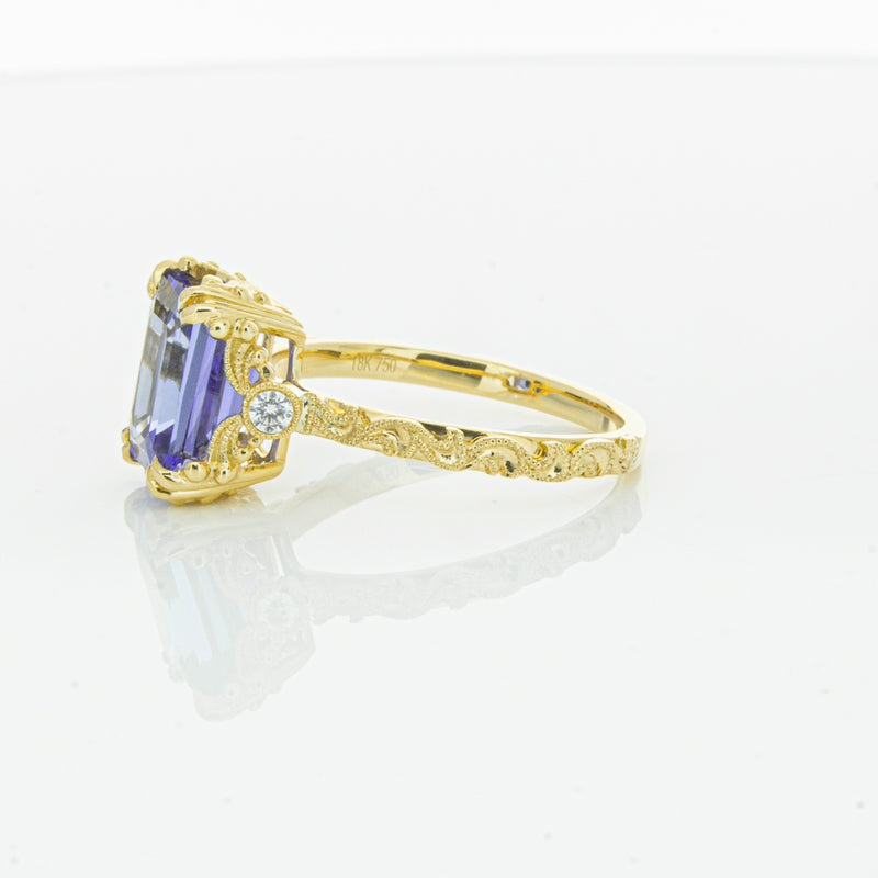 18ct Yellow Gold Tanzanite & Diamond Romanov Ring-Ring-Walker & Hall