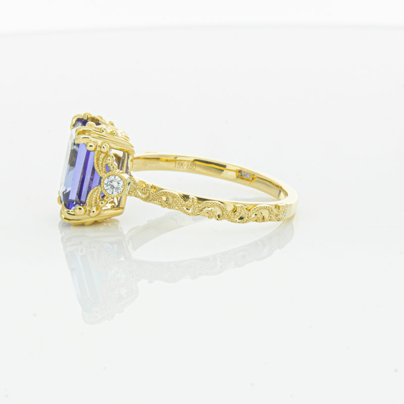 18ct Yellow Gold Tanzanite & Diamond Romanov Ring-Ring-Walker & Hall