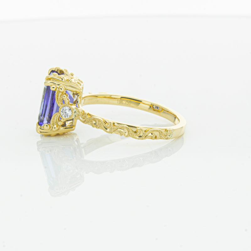 18ct Yellow Gold Tanzanite & Diamond Romanov Ring-Ring-Walker & Hall